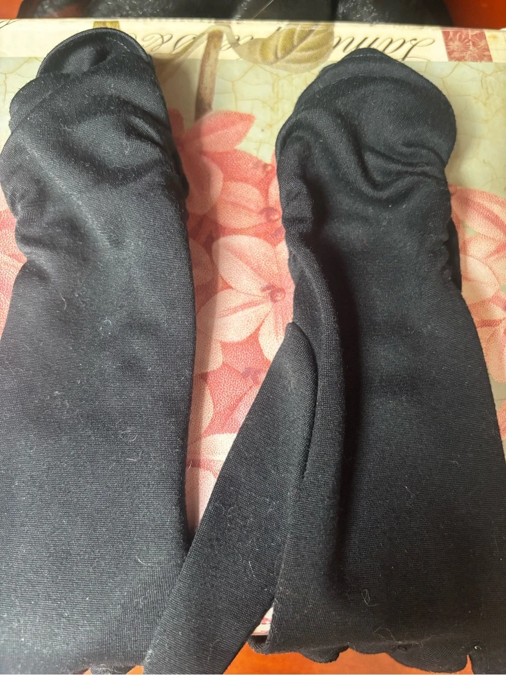Vintage Black Nylon Gloves: Fownes Embraceable, Size 6-7.5